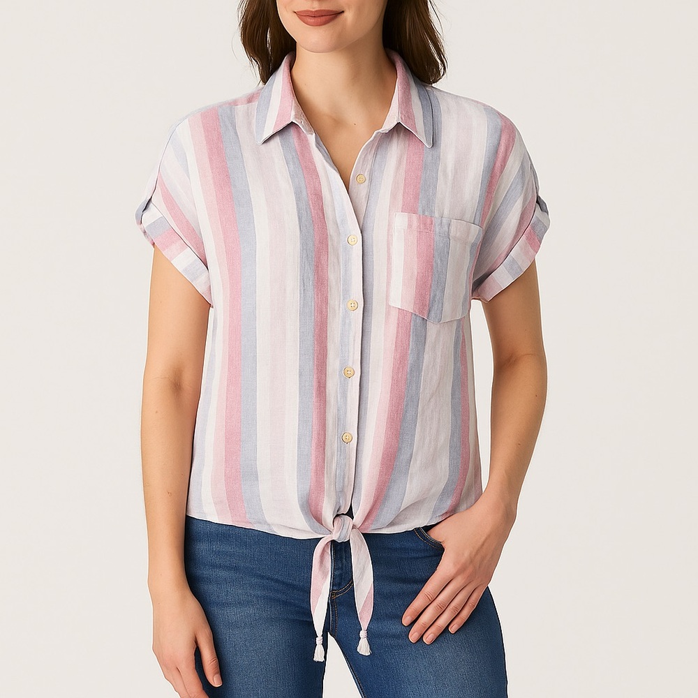 Ellen Tracy Pink and Blue Striped Button Down Shirt